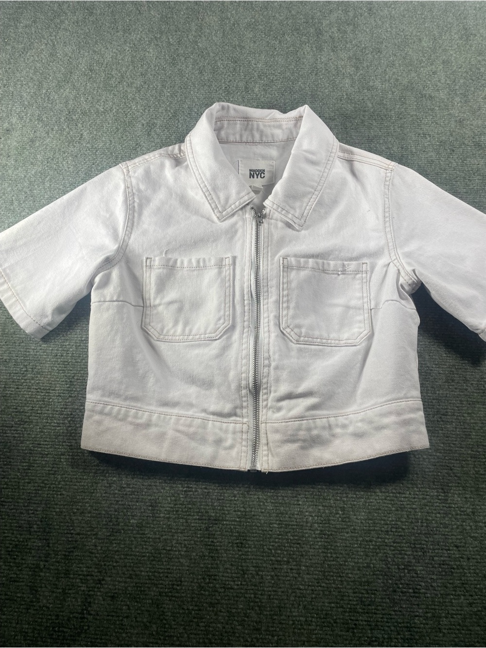 NYC White Cropped Zip-Front Jean Jacket for Women
